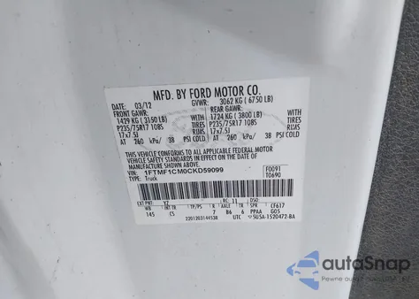 2012 Ford F-150 Xl from USA, damaged, VIN 1FTMF1CM0CKD59099